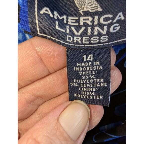 American Living Women Dress Sheath Blue Navy Size 14 Floral Faux Wrap 90s Y2K - Picture 2 of 7